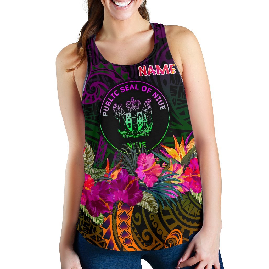 Niue Polynesian Personalised Women's Racerback Tank - Summer Hibiscus Art - Polynesian Pride