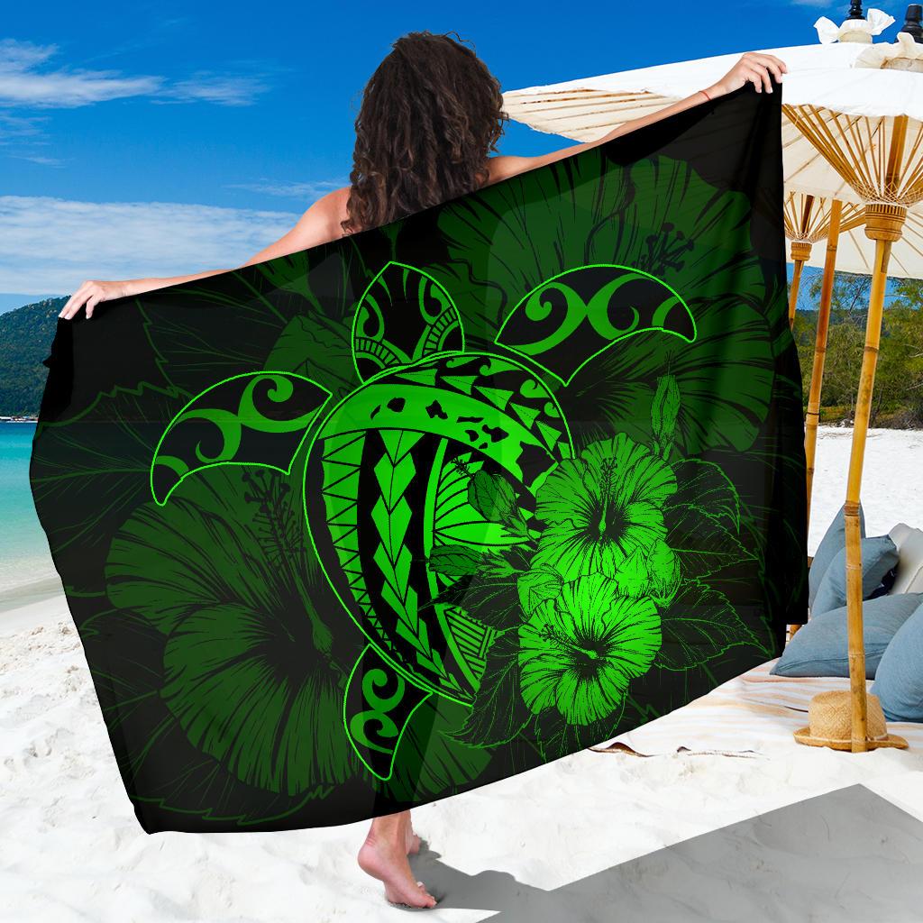 Hawaii Hibiscus Sarong - Harold Turtle - Green Sarong One Size Green - Polynesian Pride