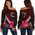 Hawaii Women's Off Shoulder Sweater - Kanaka Maoli With Hibiscus On Polynesian Patterns (RED) - Polynesian Pride