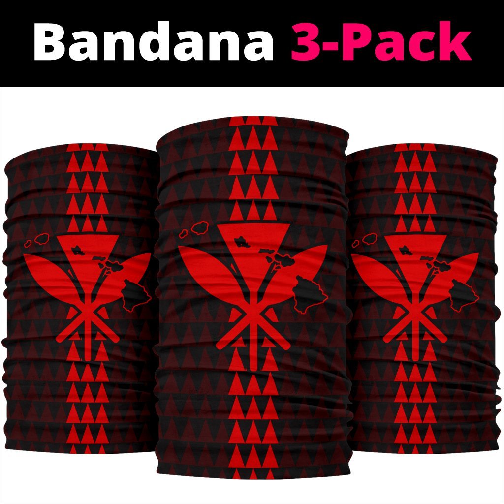 Hawaii Kanaka Map Kakau Bandana 3 - Pack - Red - Polynesian Pride
