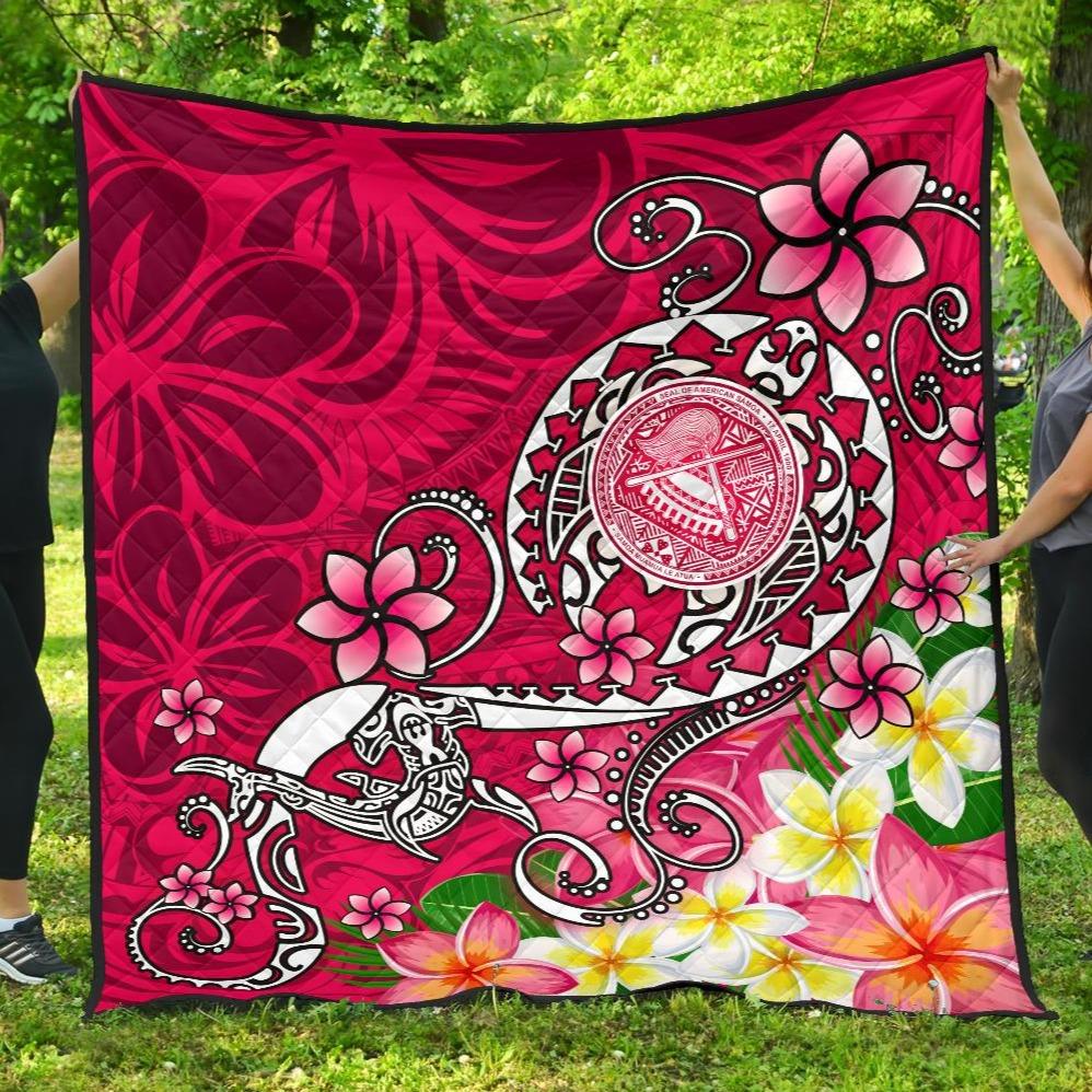 American Samoa Polynesian Premium Quilt - Turtle Plumeria (Pink) Pink - Polynesian Pride