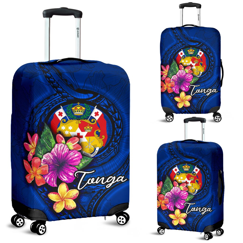 Tonga Polynesian Luggage Covers - Floral With Seal Blue Blue - Polynesian Pride