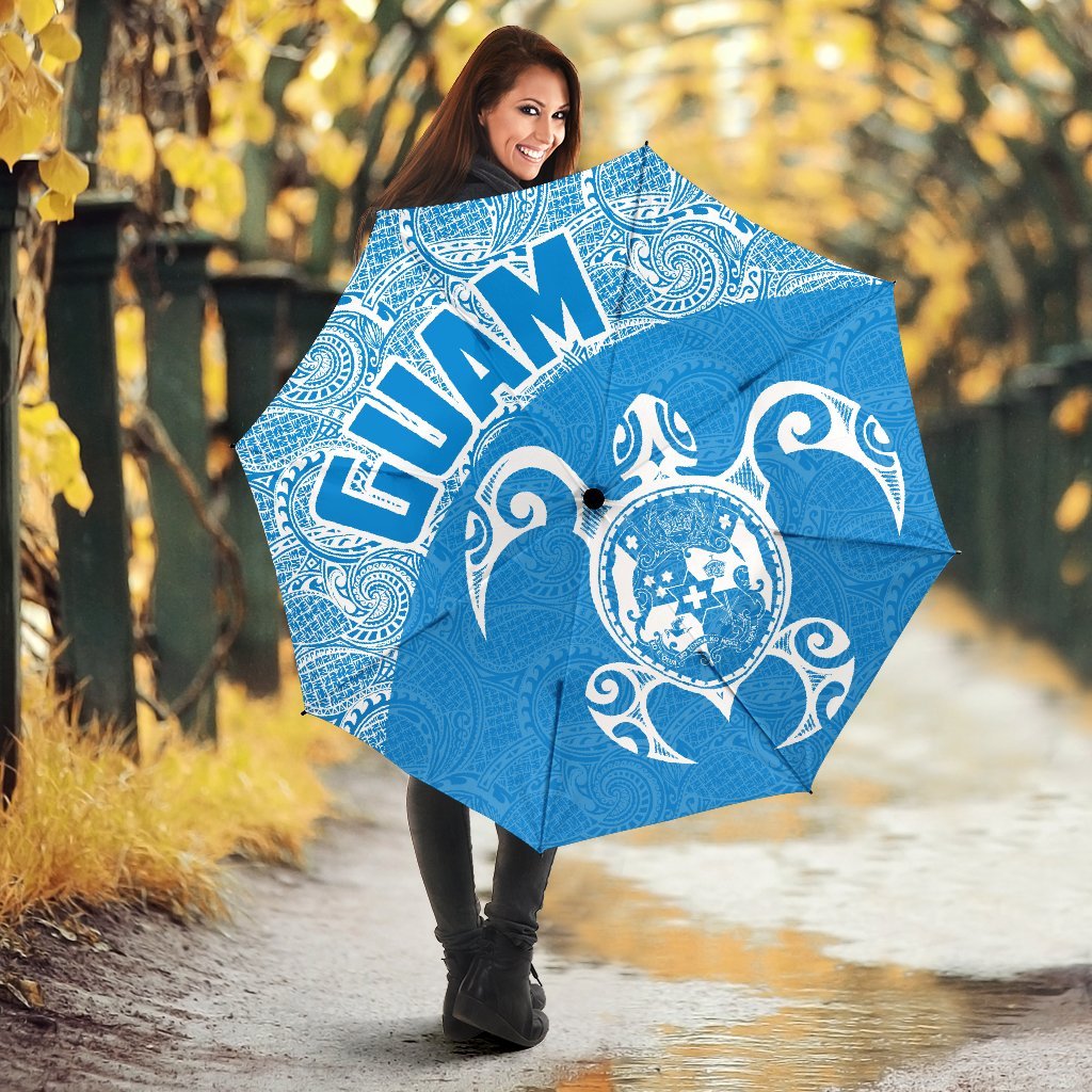 Guam Umbrella Turtle Coat of Arms Polynesian Pattern White Blue - Polynesian Pride
