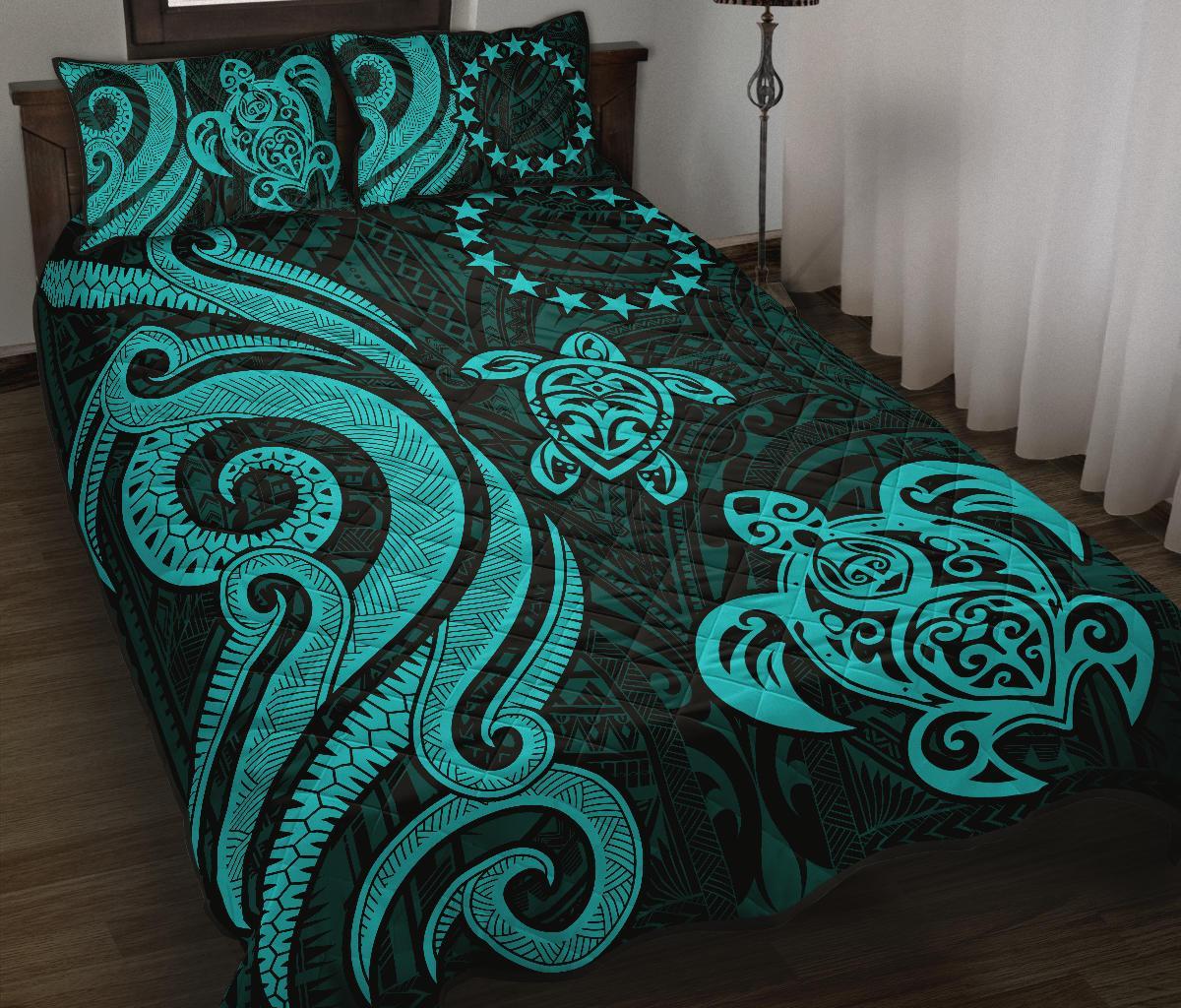 Cook Islands Quilt Bed Set - Turquoise Tentacle Turtle Turquoise - Polynesian Pride