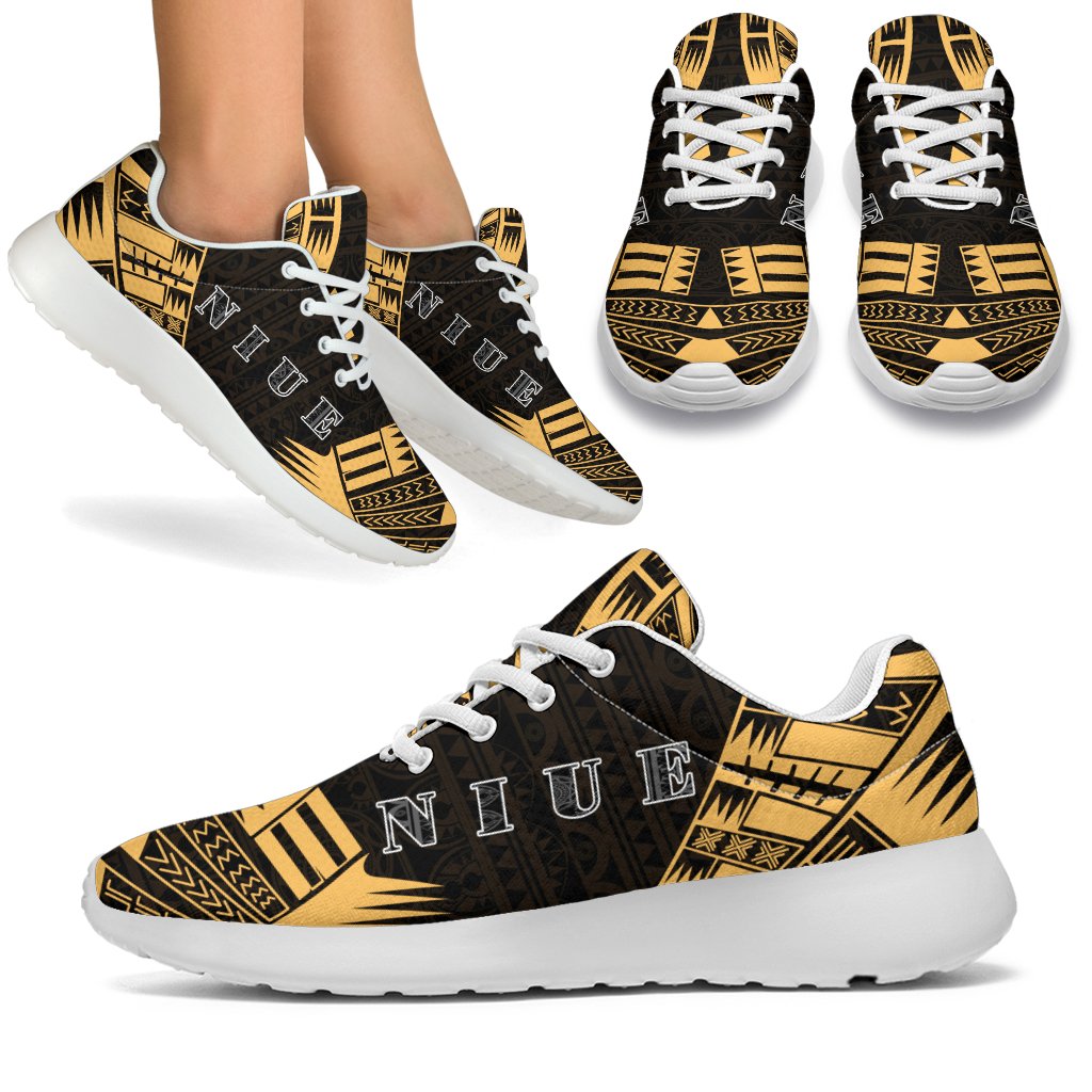 Niue Sport Sneakers - Polynesian Tattoo Gold White - Polynesian Pride