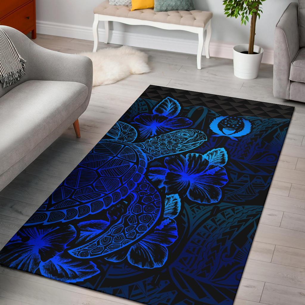 Pohnpei Area Rugs Turtle Hibiscus Blue Blue - Polynesian Pride