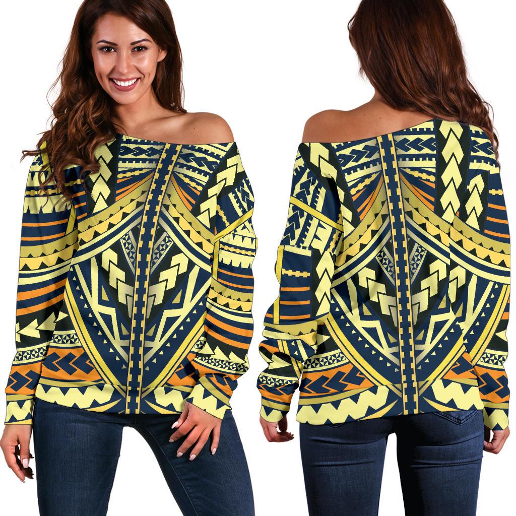 Polynesian Tattoo Off Shoulder Sweater Black - Polynesian Pride