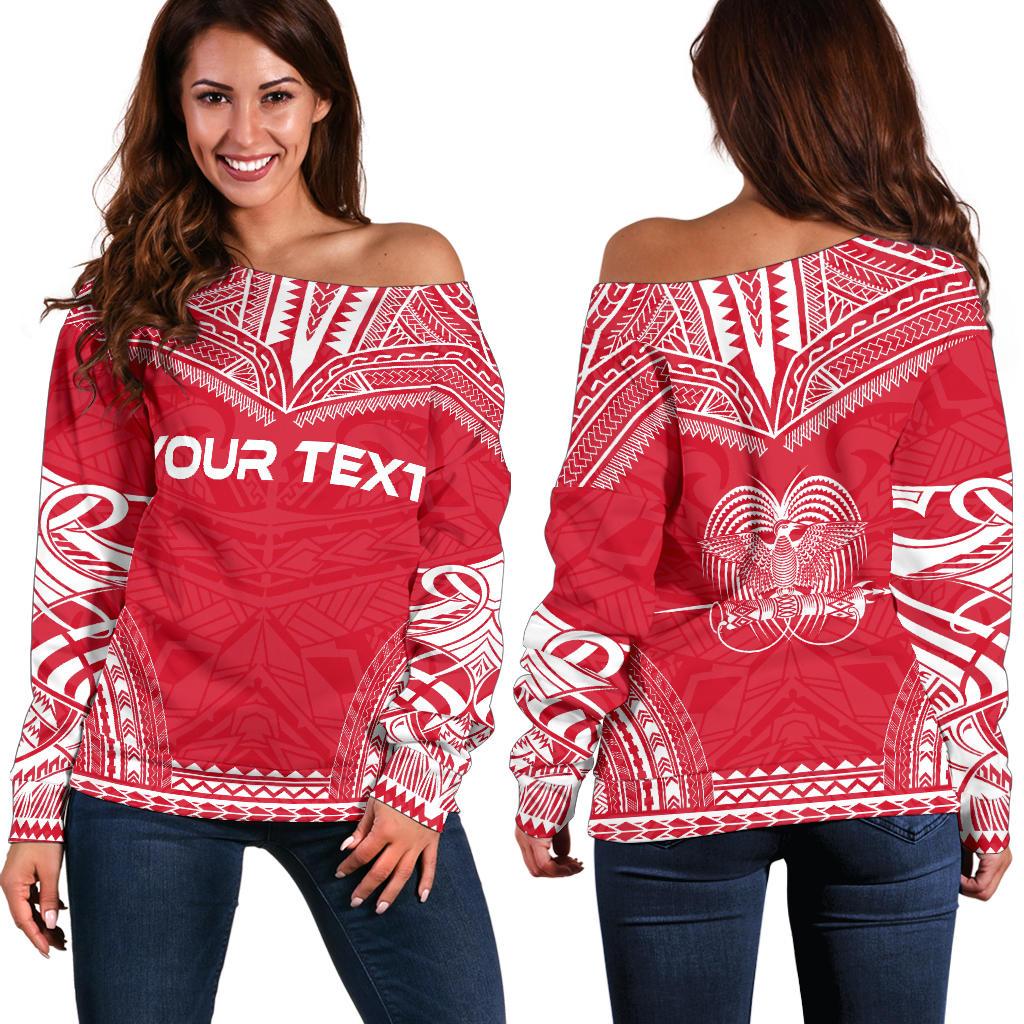 Papua New Guinea Polynesian Chief Custom Personalised Women's Off Shoulder Sweater - Flag Version Red - Polynesian Pride