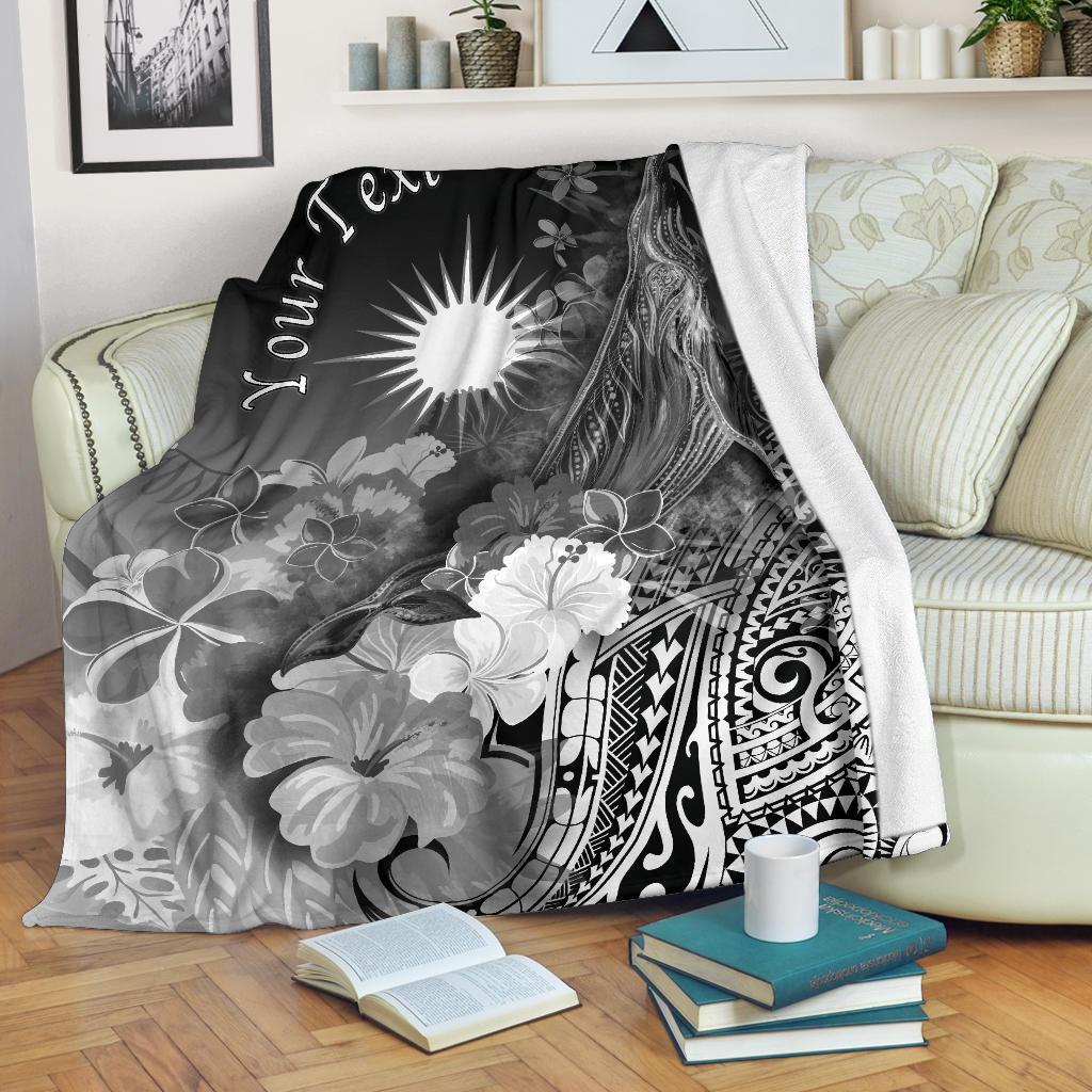 Marshall Islands Custom Personalised Premium Blanket - Humpback Whale with Tropical Flowers (White) White - Polynesian Pride