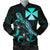 Wallis and Futuna Polynesian Men's Bomber Jacket - Turtle With Blooming Hibiscus Turquoise Turquoise - Polynesian Pride