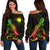 Marshall Islands Polynesian Women's Off Shoulder Sweater - Turtle With Blooming Hibiscus Reggae Art - Polynesian Pride