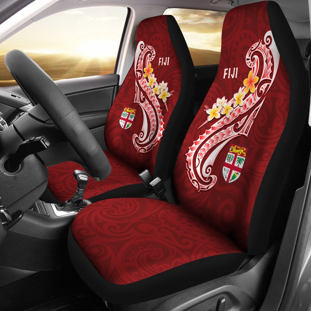 Fiji Car Seat Covers - Fiji Seal Polynesian Patterns Plumeria (Red) Universal Fit Red - Polynesian Pride