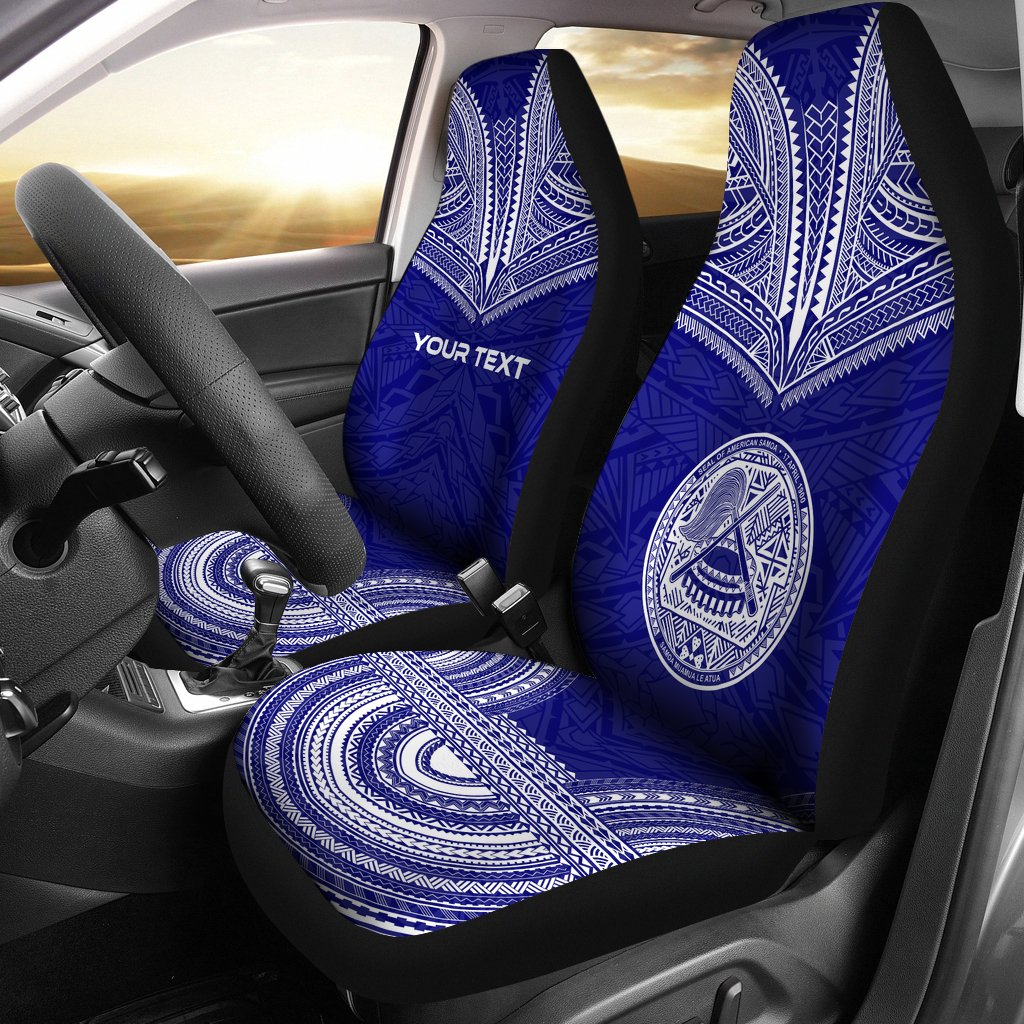 American Samoa Custom Personalised Car Seat Cover - American Samoa Seal Polynesian Chief Tattoo BLue Version Universal Fit Blue - Polynesian Pride