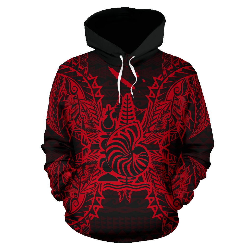 New Caledonia Polynesian ll Over Hoodie Map Red - Polynesian Pride