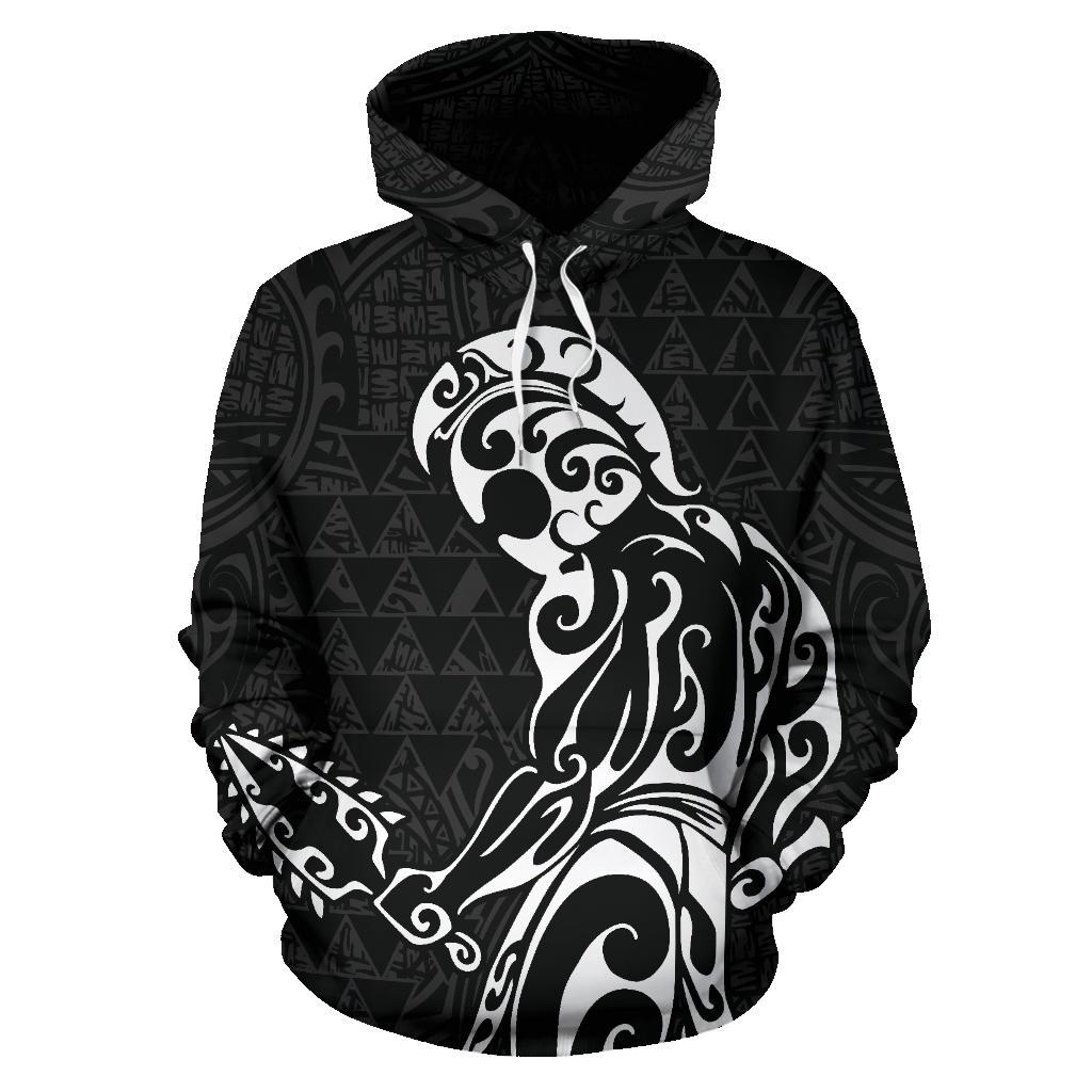 Polynesian Kakau Helmet Weapon White Kanaka Warrior Hoodie - Polynesian Pride
