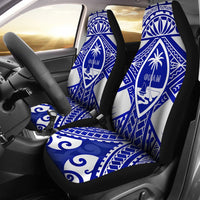 Guam Polynesian Car Seat Covers - Guam White Seal with Polynesian Tattoo Ver 02 Universal Fit White - Polynesian Pride