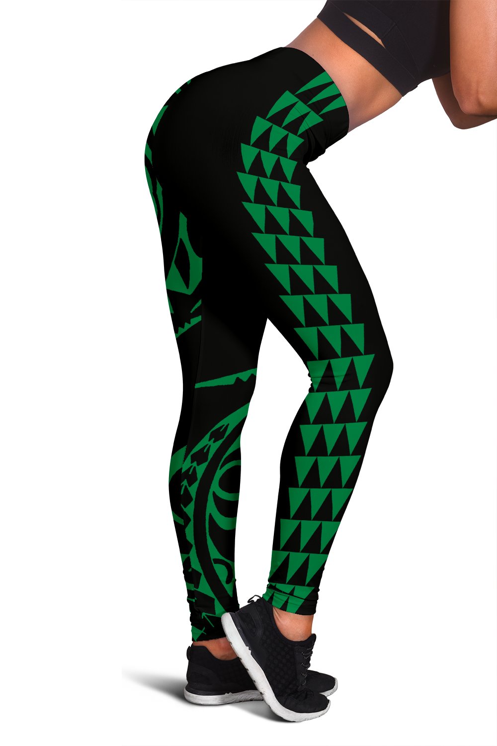 Green Polynesian Tribal Women's Leggings White - Polynesian Pride