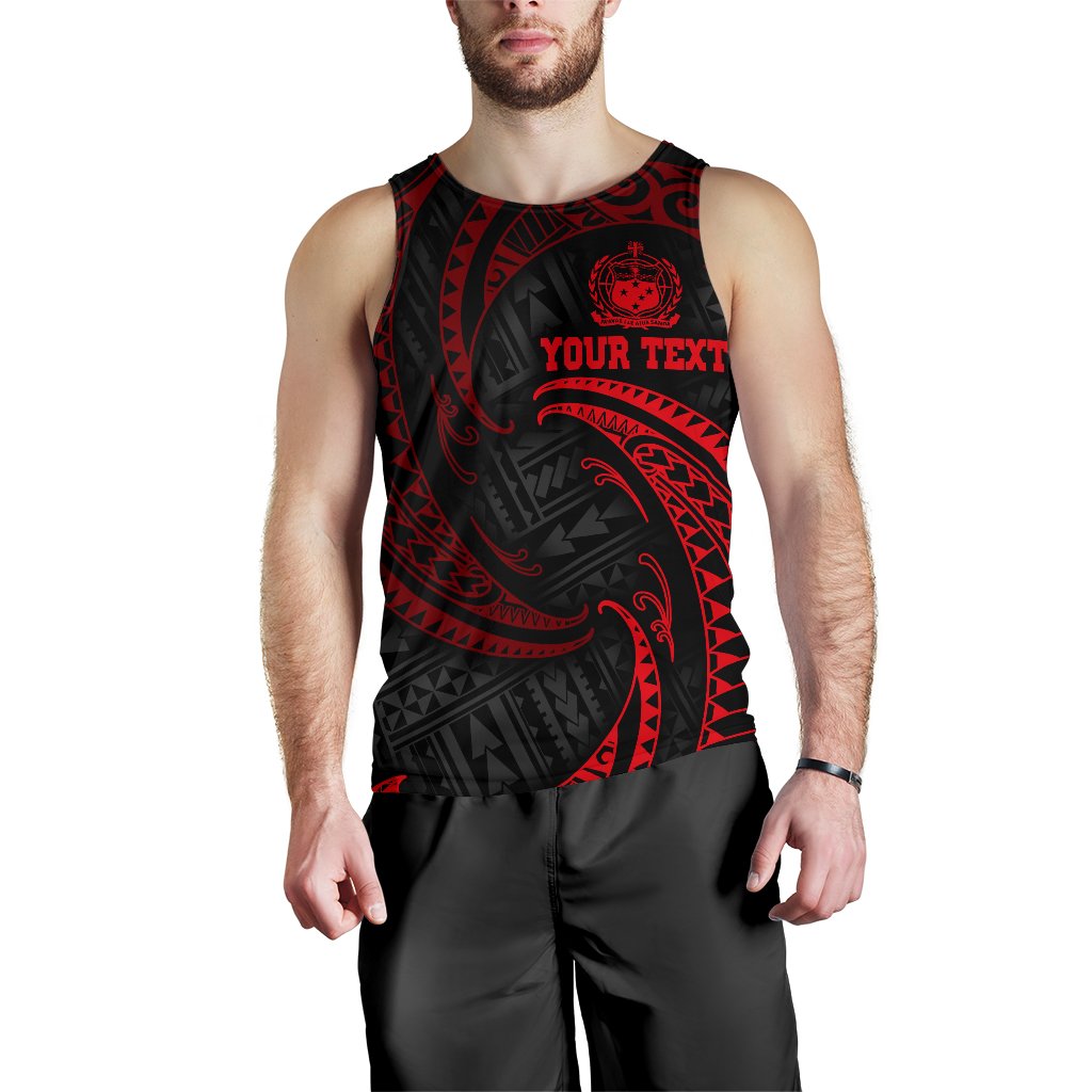 Samoa Polynesian Custom Personalised Men's Tank Top - Red Tribal Wave - Polynesian Pride
