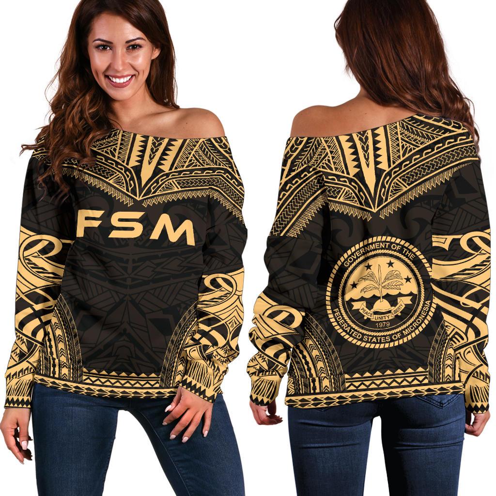 Federated States Of Micronesia Polynesian Chief Women's Off Shoulder Sweater - Gold Version Gold - Polynesian Pride