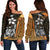 Federated States of Micronesia Women Off Shoulder Sweater Gold - Turtle With Hook Gold - Polynesian Pride