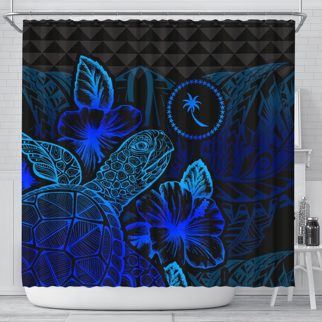 Chuuk Shower Curtain Turtle Hibiscus Blue 177 x 172 (cm) Blue - Polynesian Pride