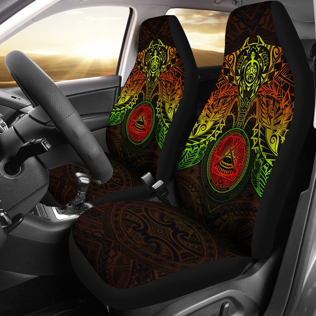 American Samoa Car Seat Covers - American Samoa Seal Reggae Turtle Manta Ray Universal Fit RED - Polynesian Pride