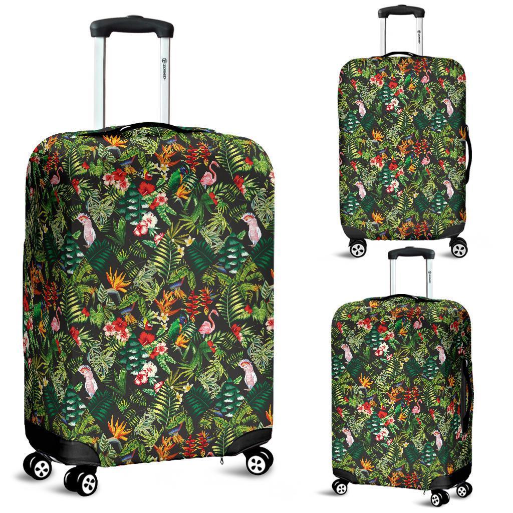 Tropical Flamingo Hibiscus Luggage Cover White - Polynesian Pride