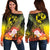 Tonga Women's Off Shouler Sweater - Humpback Whale with Tropical Flowers (Yellow) Yellow - Polynesian Pride