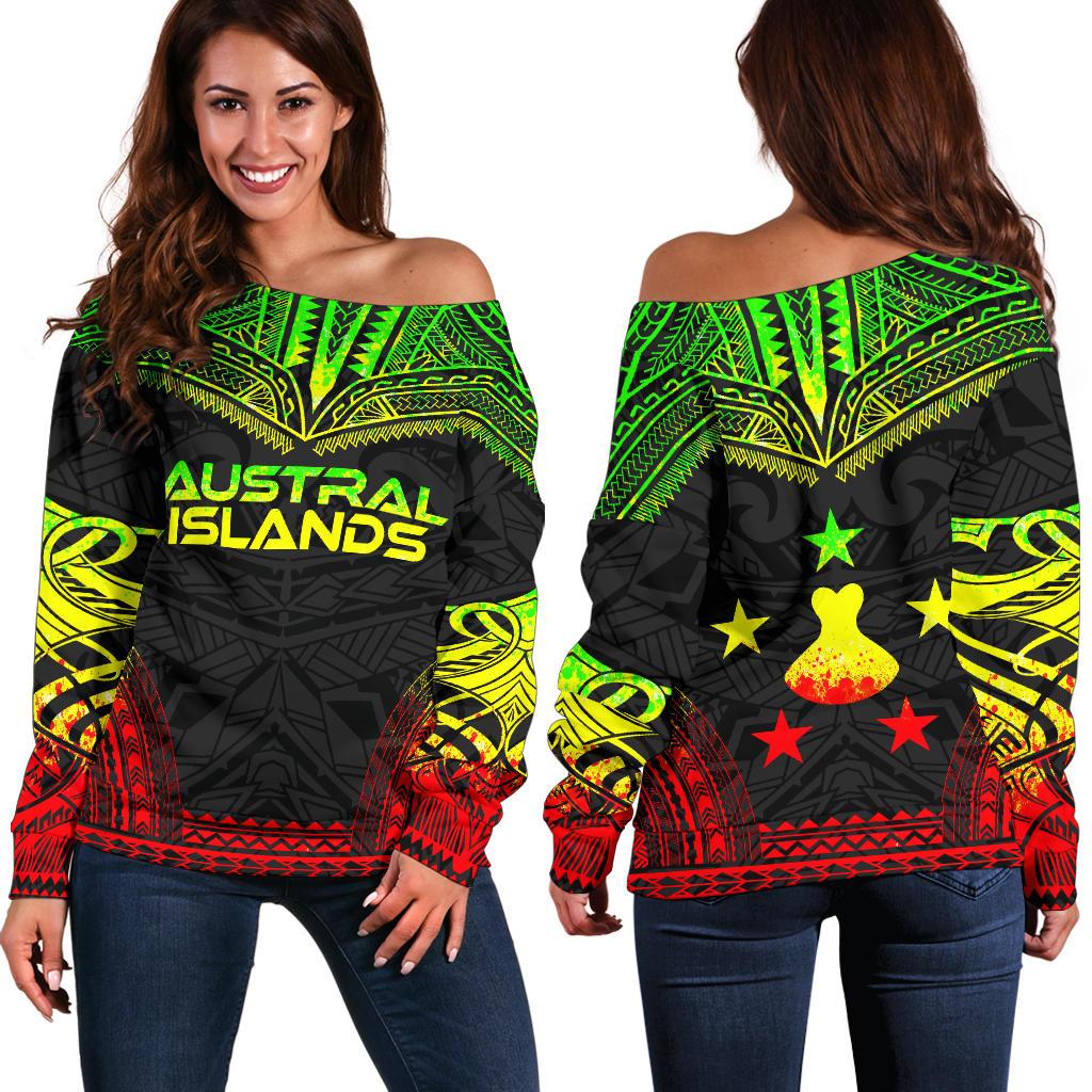 Austral Islands Polynesian Chief Women's Off Shoulder Sweater - Reggae Version Art - Polynesian Pride