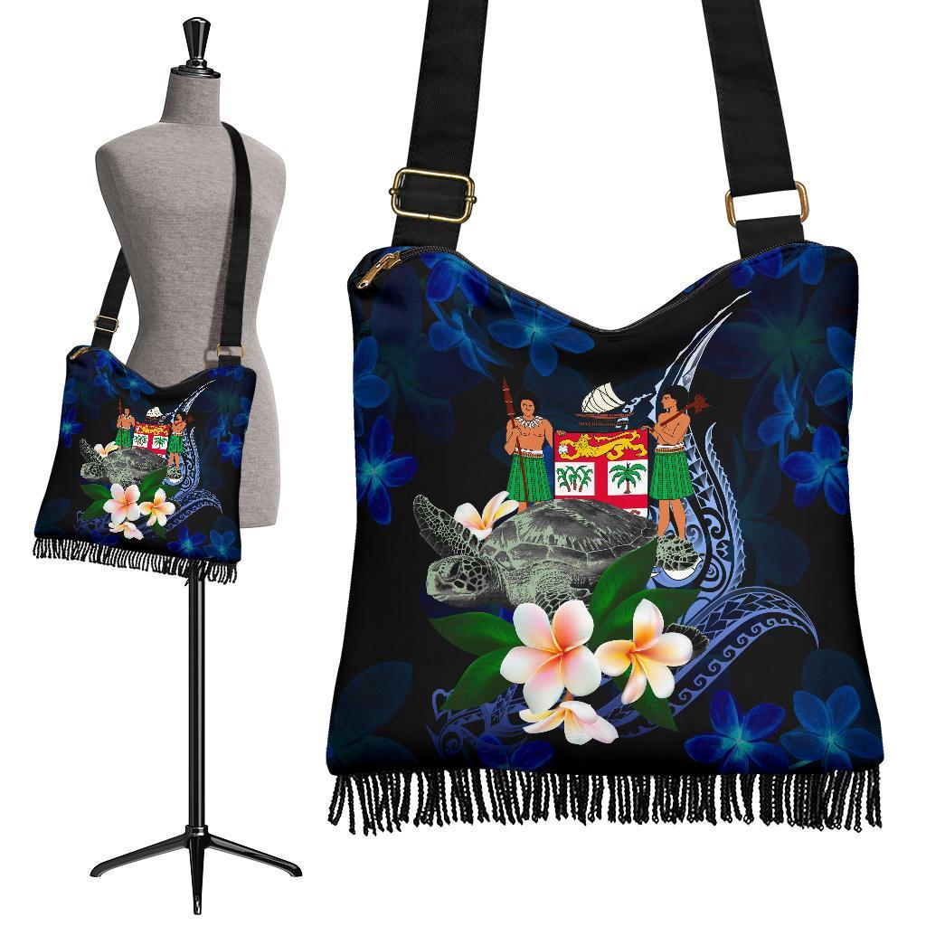 Fiji Polynesian Boho Handbag - Turtle With Plumeria Flowers One Style One Size Blue - Polynesian Pride