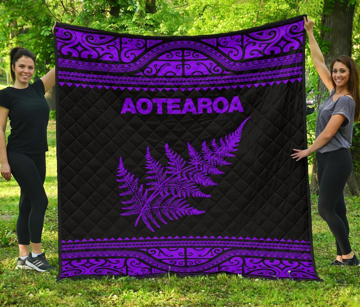 Aotearoa New Zealand Maori Premium Quilt Silver Fern - Purple - Polynesian Pride