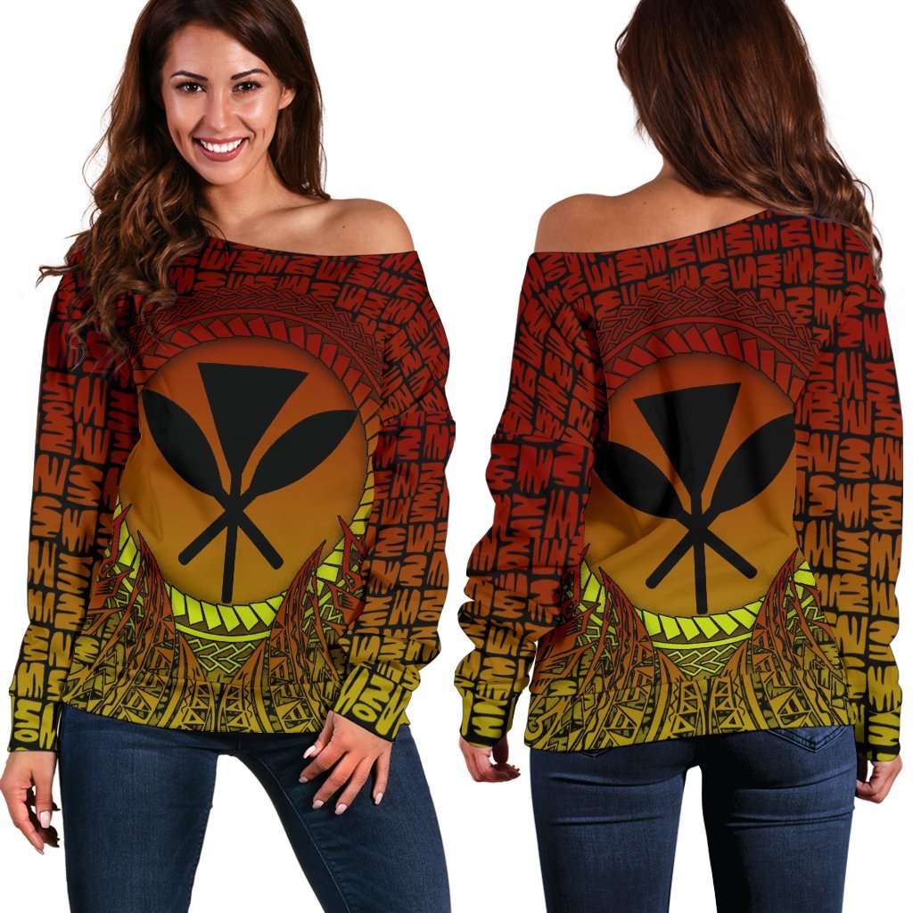 Hawaii Women's Off Shoulder Sweater - Polynesian Circle Pattern Art - Polynesian Pride