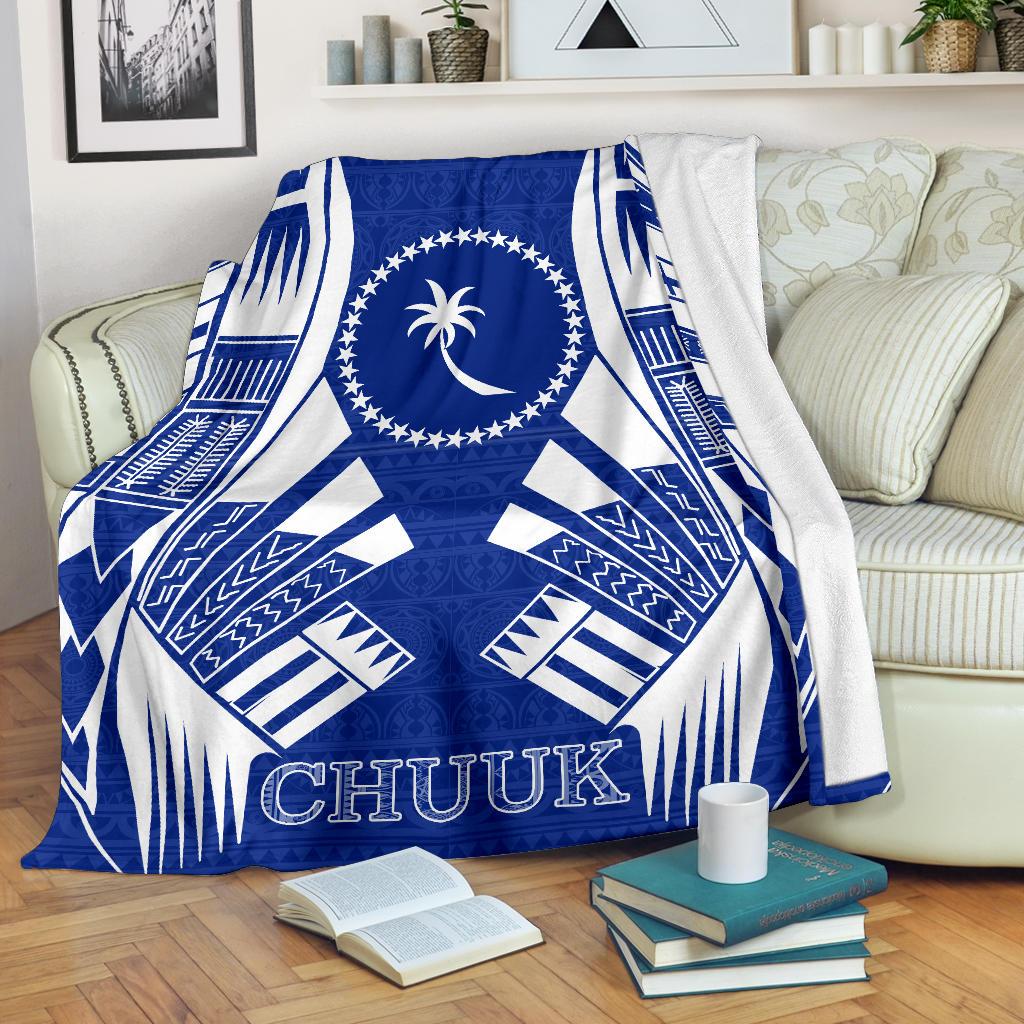 Chuuk States Premium Blanket - Blue Tattoo Style White - Polynesian Pride