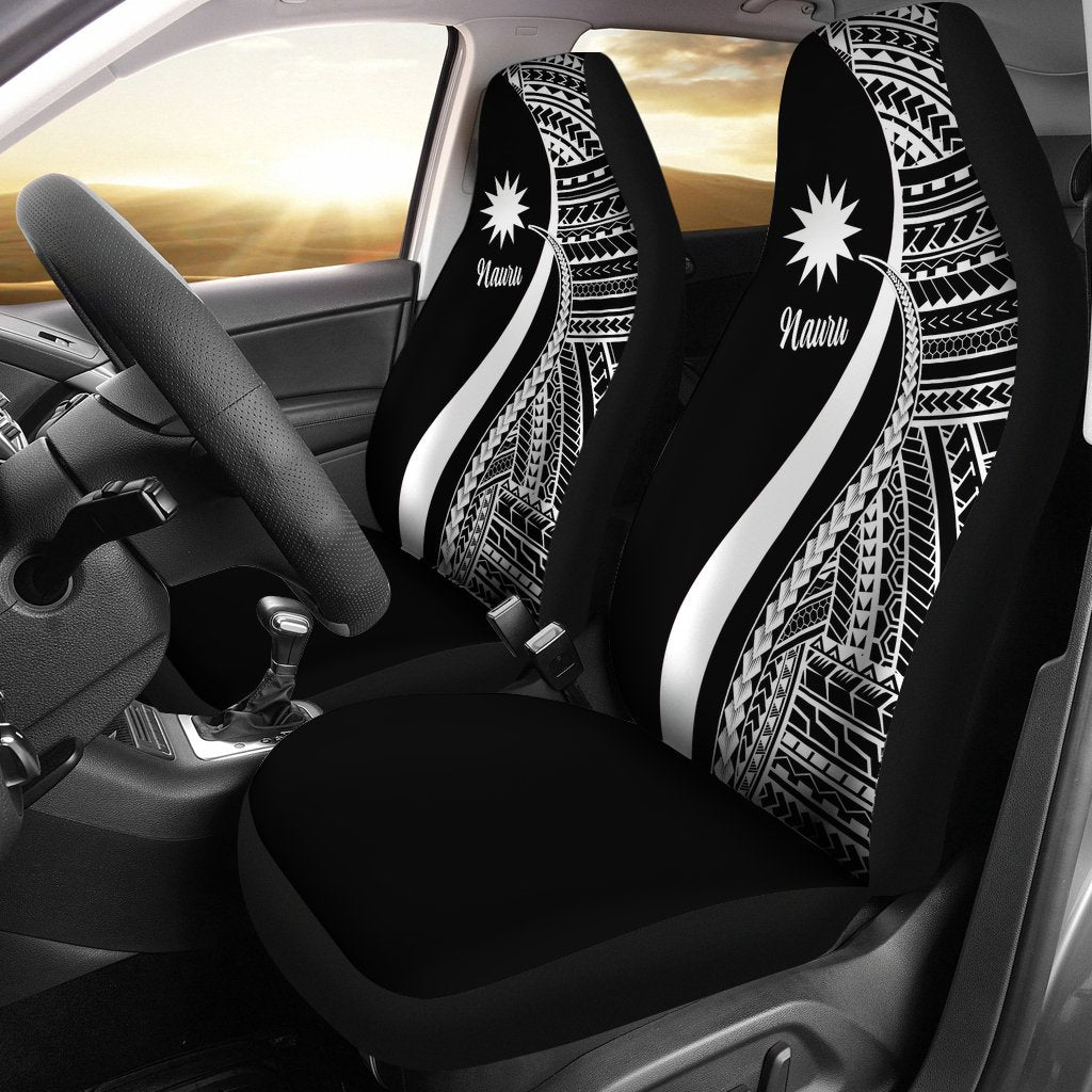 Nauru Car Seat Covers - White Polynesian Tentacle Tribal Pattern Universal Fit White - Polynesian Pride