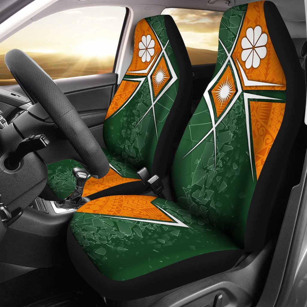 Marshall Islands Car Seat Covers - Kwajalein Atoll Marshall Islands Flag with Polynesian Patterns Universal Fit Green - Polynesian Pride