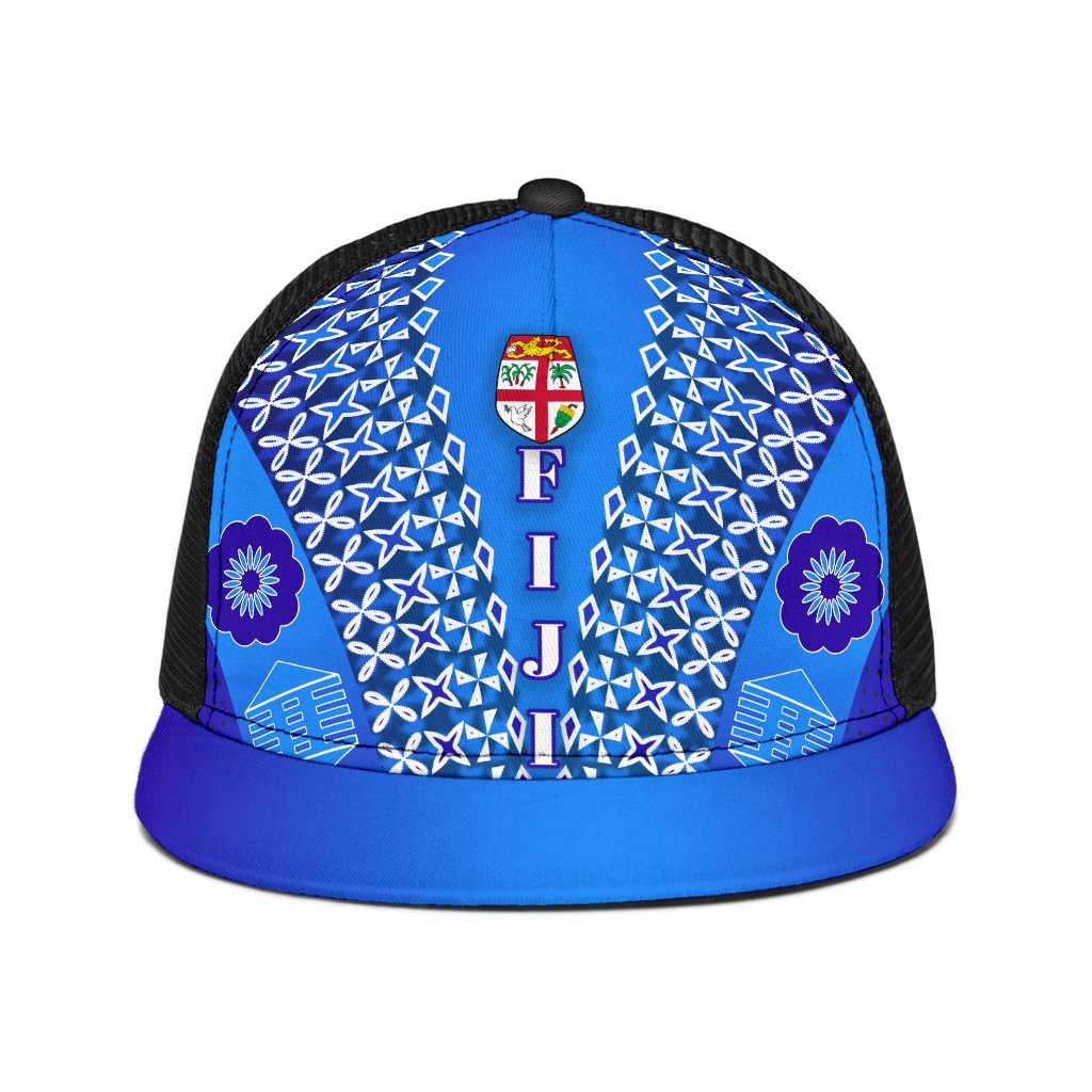 Fiji Drua Hat Tapa Trucker Hat Universal Fit Blue - Polynesian Pride