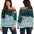 Yap Women's Off Shoulder Sweaters - Coconut Leaves Weave Pattern Blue Blue - Polynesian Pride