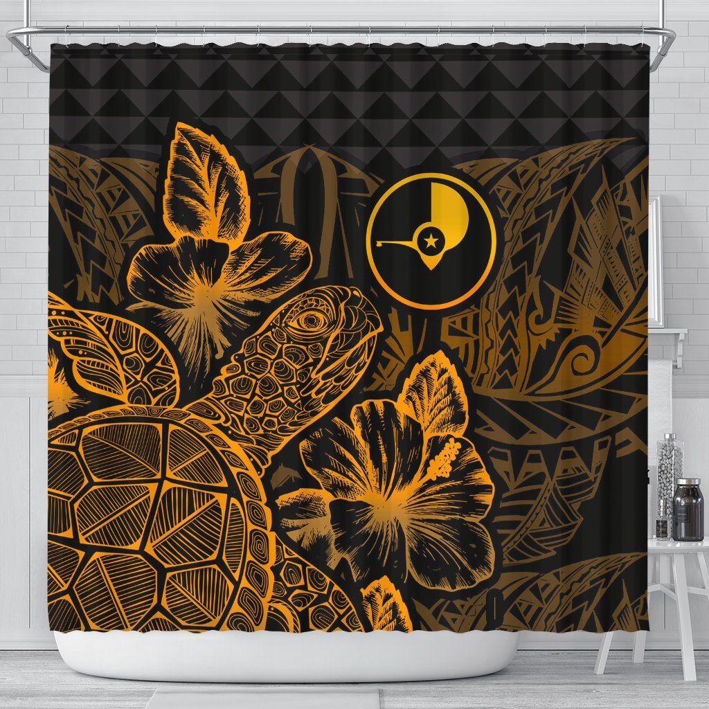 Yap Shower Curtain Turtle Hibiscus Gold 177 x 172 (cm) Gold - Polynesian Pride