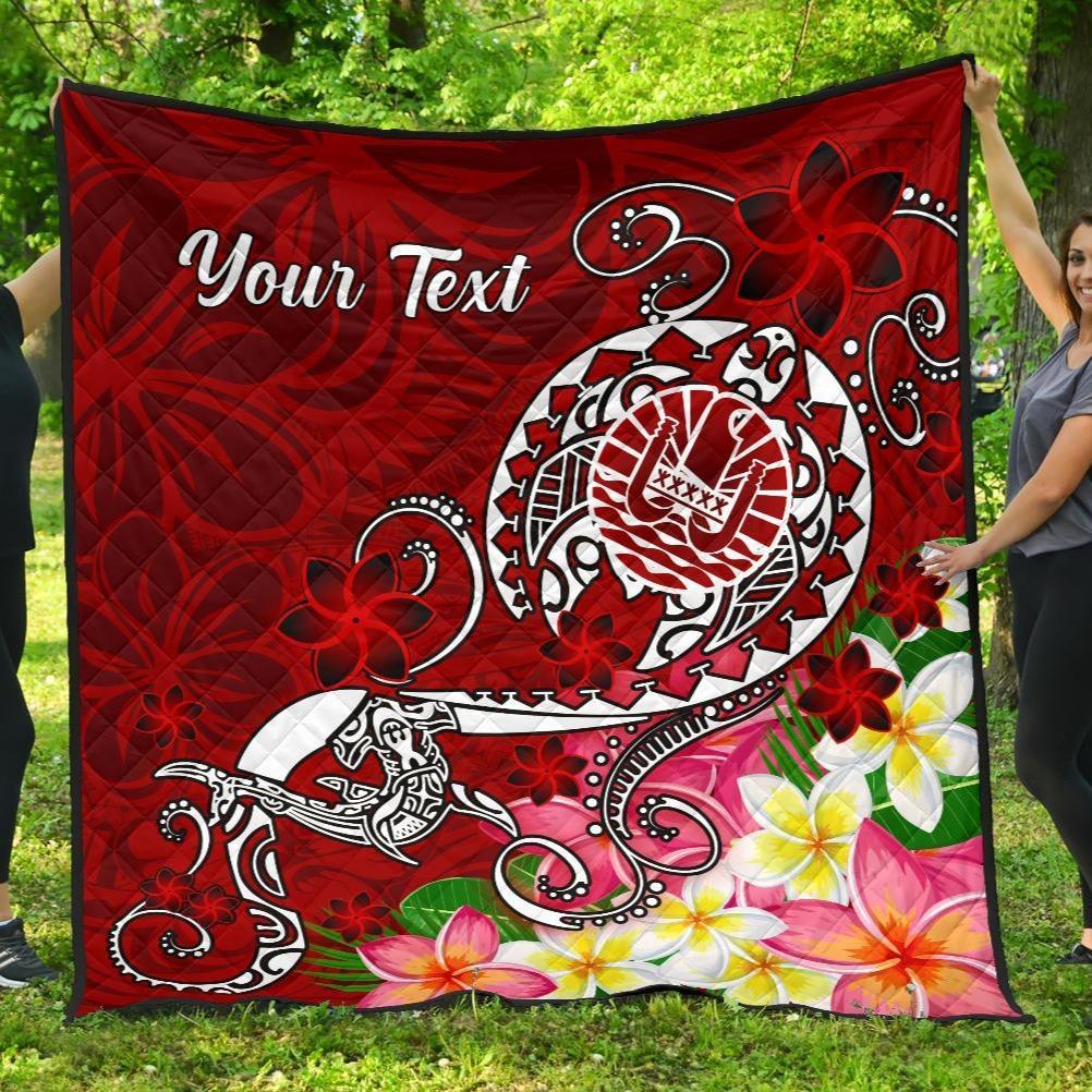 Tahiti Custom Personalised Premium Quilt - Turtle Plumeria (Red) Red - Polynesian Pride