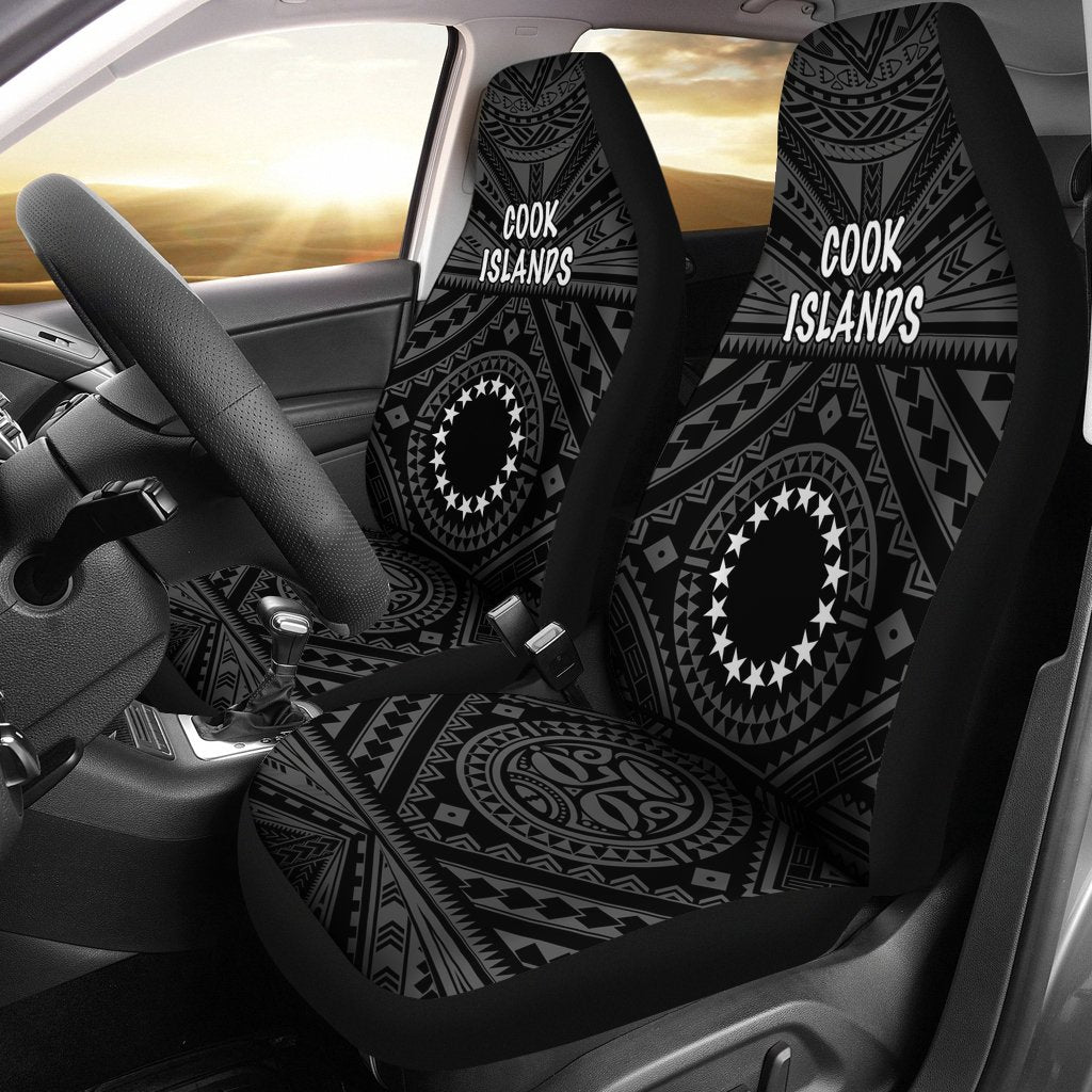 Cook Island Car Seat Covers - Seal With Polynesian Tattoo Style ( Black) Universal Fit Black - Polynesian Pride