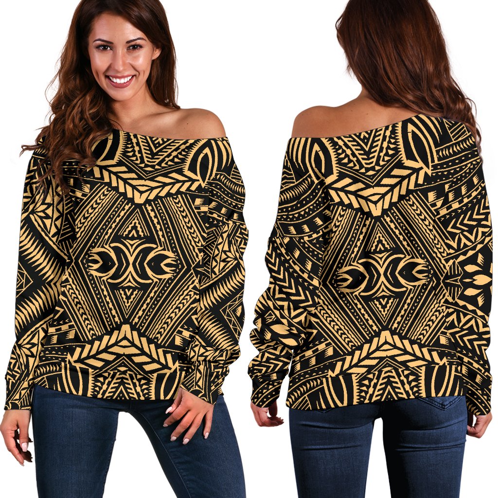 Polynesian Women's Off Shoulder Sweater 29 Gold - Polynesian Pride