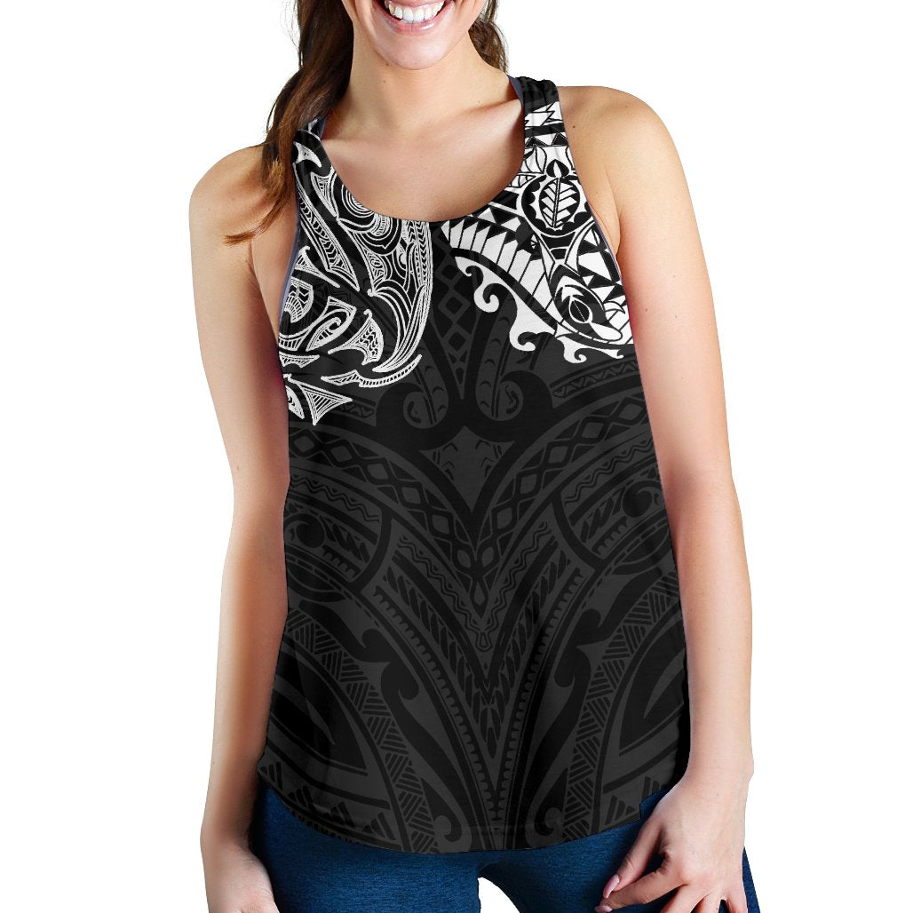 New Zealand Women'S Racerback Tank, Maori Polynesian Tattoo White White - Polynesian Pride