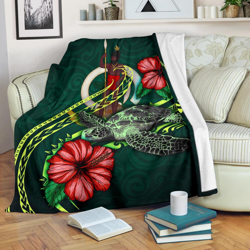 Vanuatu Polynesian Premium Blanket - Green Turtle Hibiscus White - Polynesian Pride