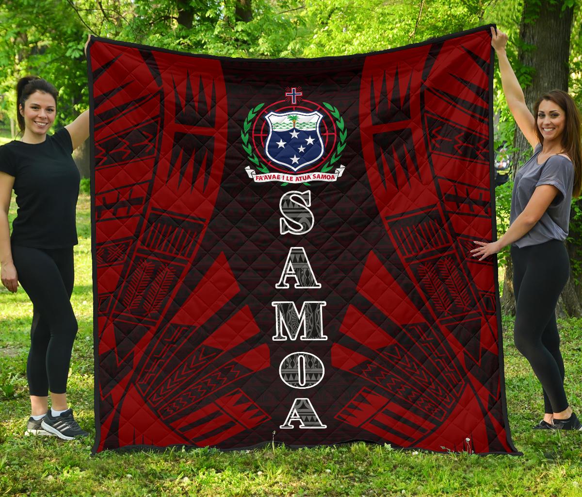 Samoa Premium Quilt - Samoa Coat Of Arms Polynesian Red Tattoo Red - Polynesian Pride