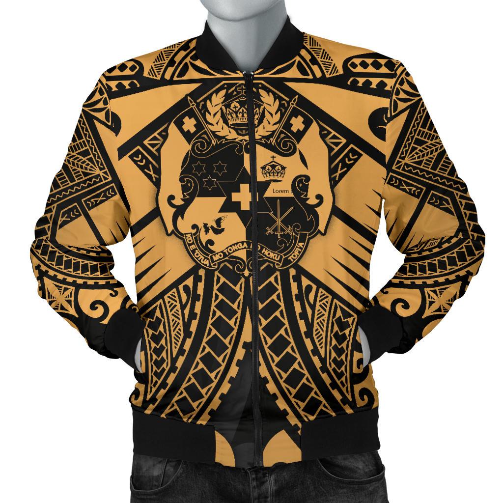 Tonga Polynesian Men's Bomber Jacket - Tonga Gold Seal Polynesian Tattoo Gold - Polynesian Pride