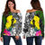 New Caledonia Off Shoulder Sweater - Turtle Plumeria Banana Leaf Black - Polynesian Pride