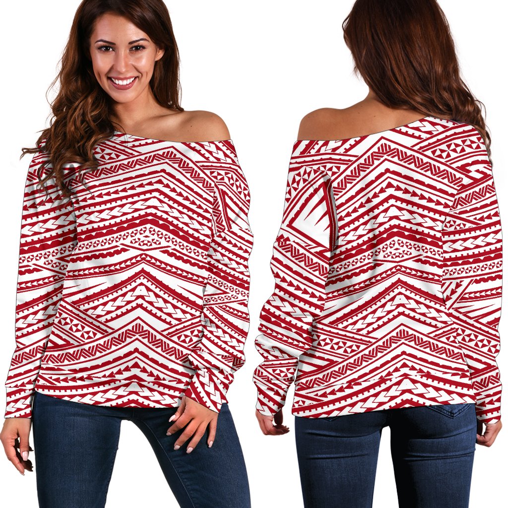 Polynesian Women's Off Shoulder Sweater 09 Red - Polynesian Pride