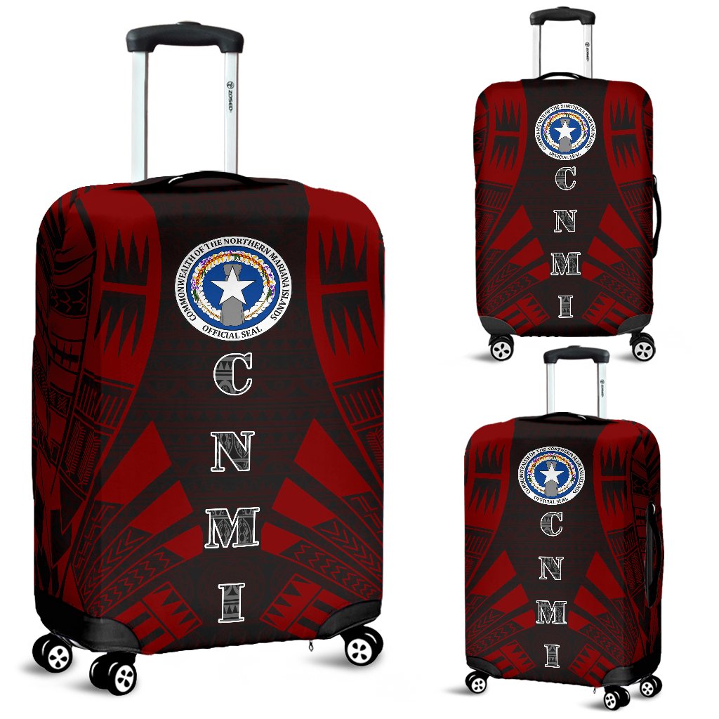Northern Mariana Islands Luggage Cover - Polynesian Tattoo Red Red - Polynesian Pride