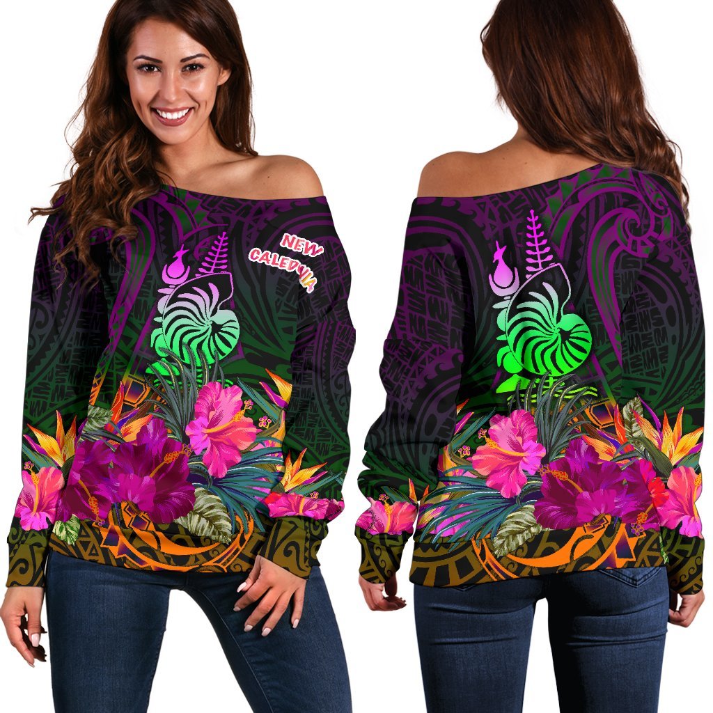 New Caledonia Polynesian Women's Off Shoulder Sweater - Summer Hibiscus Art - Polynesian Pride