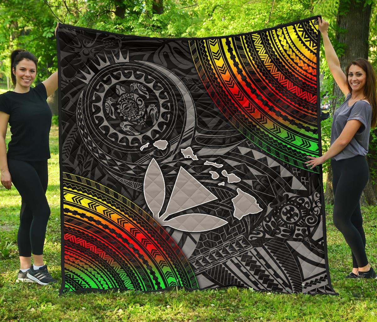 Hawaii Polynesian Premium Quilt - Kanaka Maoli Hawaiian Map Black - Polynesian Pride